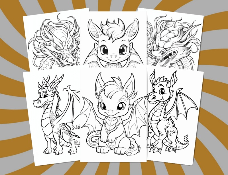 Dragon Coloring Pages with PLR bundle