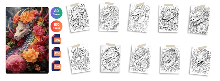 Dragon Coloring Pages with PLR bundle