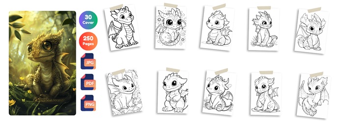 Dragon Coloring Pages with PLR bundle