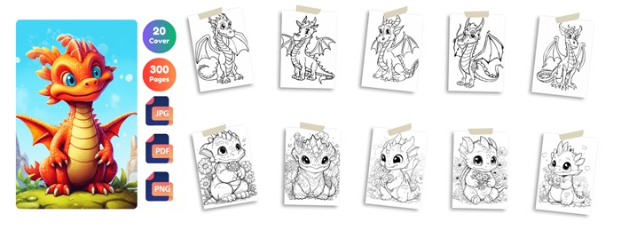 Dragon Coloring Pages with PLR bundle