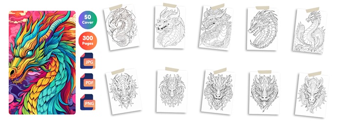 Dragon Coloring Pages with PLR bundle