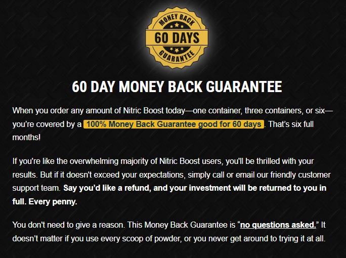 Nitric Boost Review money back guarantee