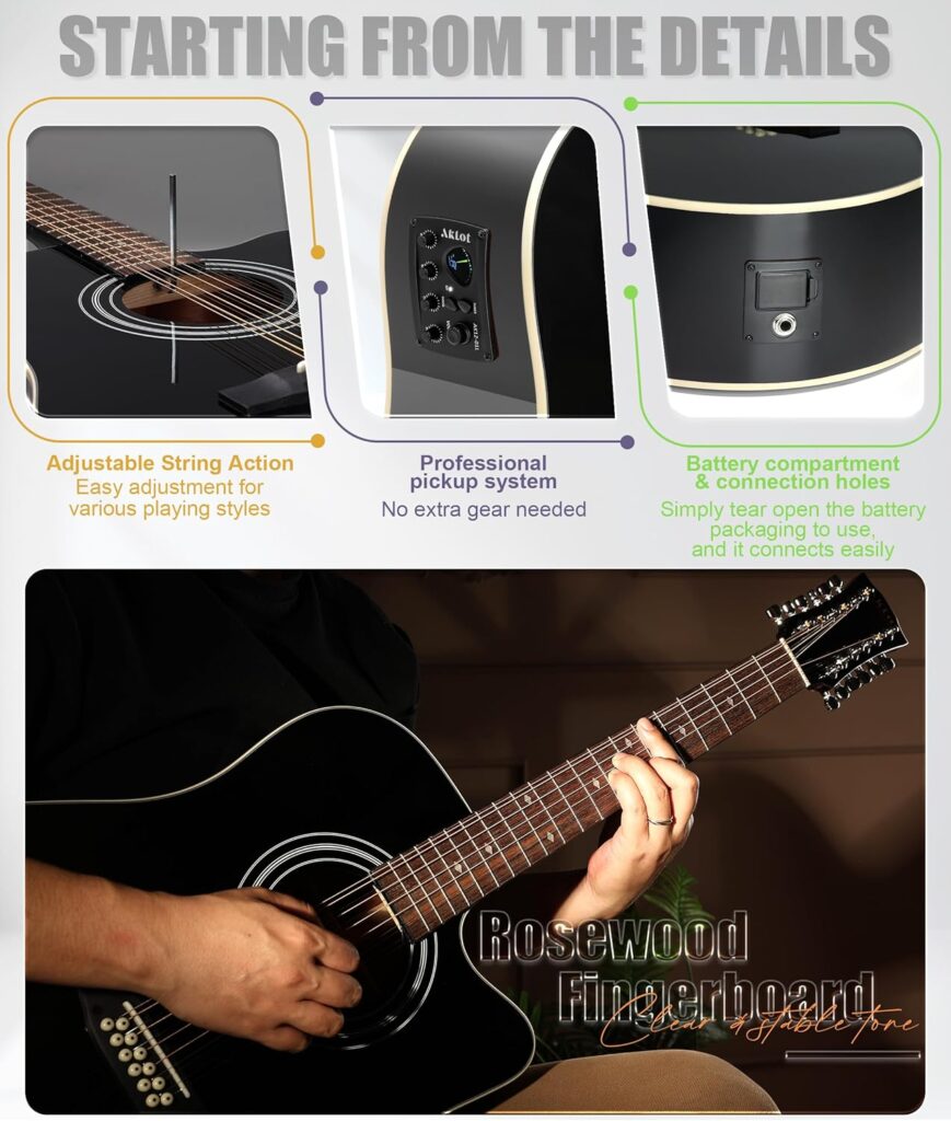 AKLOT 12 String Acoustic Electric Guitar review